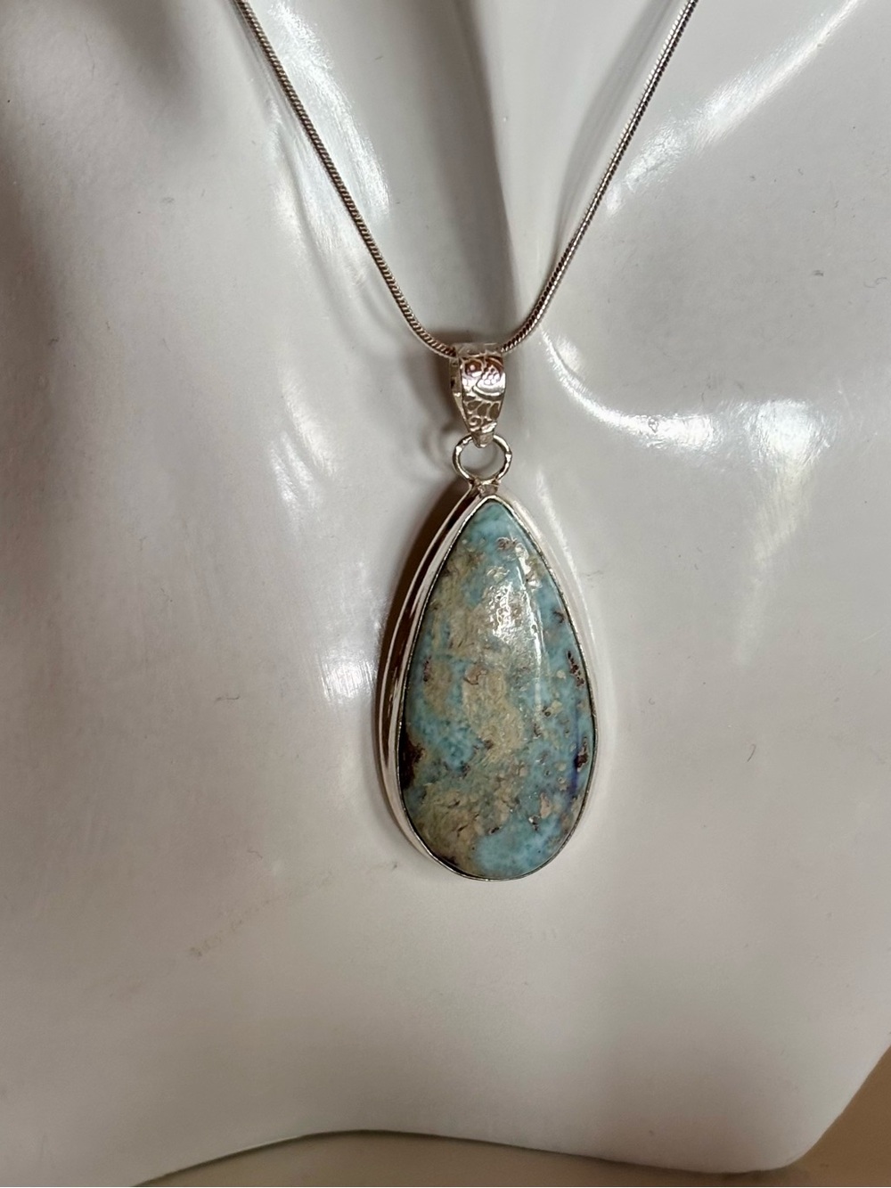 💎 Stunning Larimar 925 Silver Pendant Necklace 💎 with Gift Bag